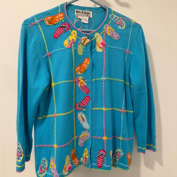 Jack by BB Dakota Sweaters - Jack B. Quick Embroidered Cardigan Sweater Flip Flop Motif Size M